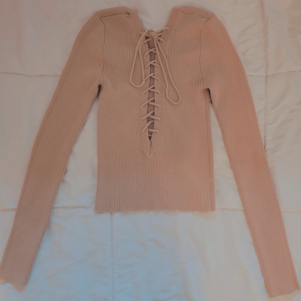 Ribbed Front Tie-Up Long Sleeve